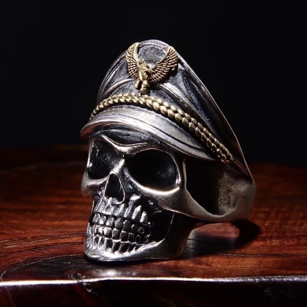 Silver Skull Captain Ring with Gold Accents